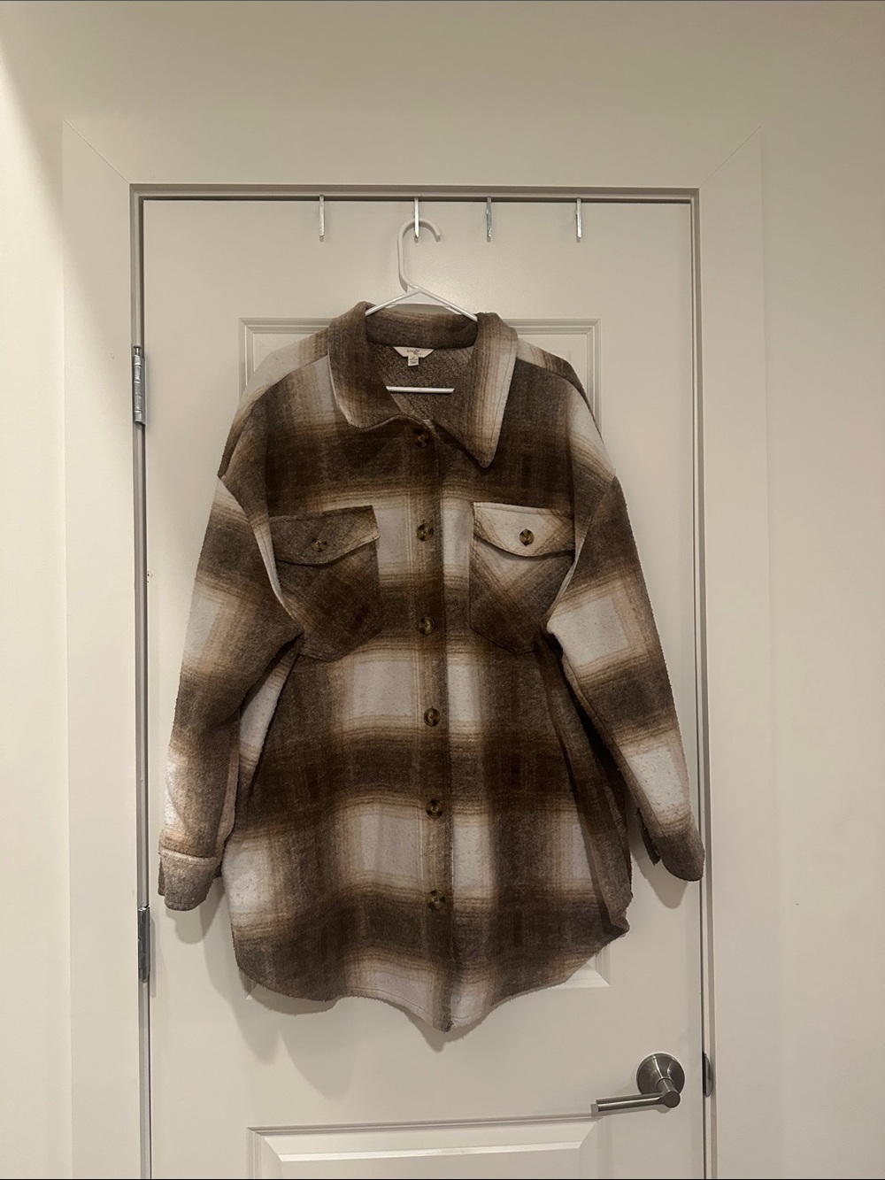 Terra & Sky Brown and Cream Plaid Utility Shacket